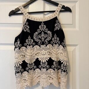 Chic Lace Festival Top in Black and Cream